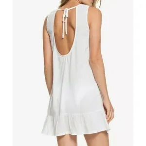 NWT ROXY Goldy Soul Mini Beach Tank Dress White‎ Sheer Coverup Medium thumbnail 2