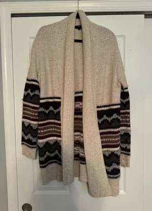 Tribal Print Open Front Cardigan Tan Size L thumbnail 1