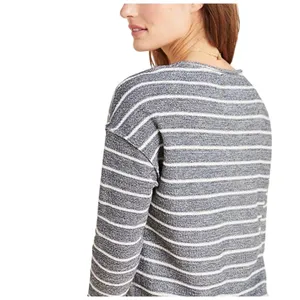 ANTHROPOLOGIE Women’s Devin Heathered Navy Striped Textured Knit Top thumbnail 2