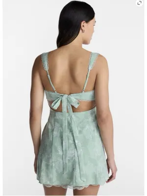 No Boundaries Light Sage Green Lace-Trim Mini Dress Size Large thumbnail 3