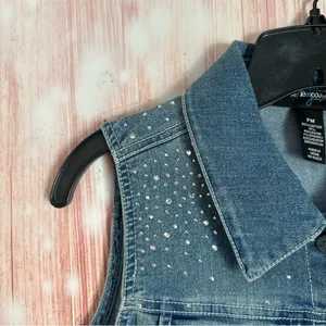 Style & Co Petite Western Festival Rhinestone Jewel Studded Denim Vest Size MP thumbnail 3