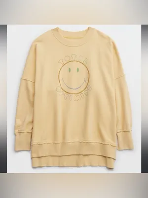 Aerie Butter Yellow Smiley® Total Optimist Down-To-Earth Crew Sweatshirt - M thumbnail 15