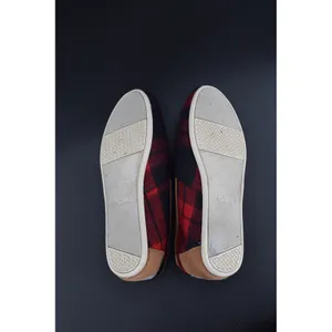 TOMS Alpargata Women W8 Red Navy Plaid Canvas Excellent Corduroy Heel Slip On thumbnail 8