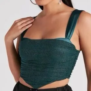 Windsor Corset glitter emerald green mesh satin shirt silk structured crop top s thumbnail 1