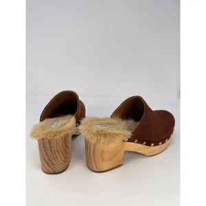 Steve Madden Brooklyn Womens Clogs Brown Suede Mules Fur Trim Studded Sandals 8M thumbnail 6