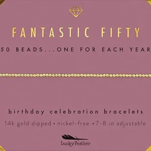 NIB LUCKY FEATHER 14K Gold Dipped Milestone 50th Birthday Stretch Bracelet thumbnail 4