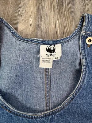 WWF Womens Rare Vintage Denim Overall Dress India Cat Embroidery Plus Size 1x thumbnail 8