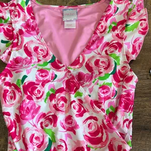 NEW Stella Parker Floral Pink Swim Suit Romper Size Small‎ Modest Shorts thumbnail 2
