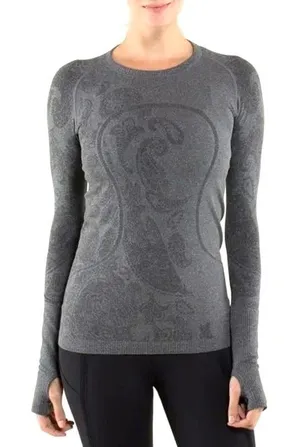 Lululemon Running Shirt Womens 12 Long Sleeve Paisley Gray Black Limited Edition thumbnail 1