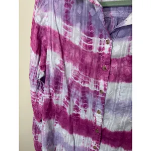 Pilcro Janesse Tie-Dye Button down‎ Shirt Sz M 100% Cotton Pink White Purple thumbnail 4