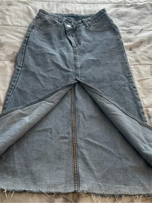 High-Rise Light Blue Denim Maxi Skirt with Front Slit, size XS western casual thumbnail 9