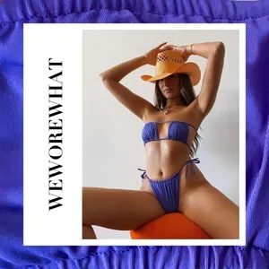 WeWoreWhat Ruched Bandeau Bikini Sapphire Blue XS NWT‎ thumbnail 2