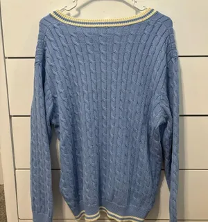 John Galt Blue & White Cable Knit Sweater thumbnail 3