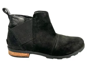 Sorel Emelie Black Leather Chelsea Ankle Boots Size 11 Waterproof Comfort thumbnail 1