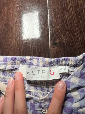 Astr the label ruched puff sleeve top in blue and purple gingham size small thumbnail 4