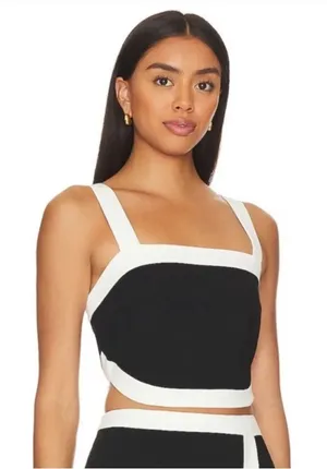 NWOT Amanda Uprichard Porsha Top in Black & Ivory Revolve Size Medium thumbnail 1