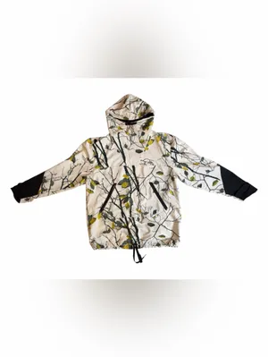New Balance Cream Floral-Print Wind Breaker Jacket with Black Sleeve Panels thumbnail 4