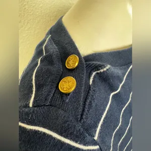 Ralph Lauren Vintage 100% Cotton Navy White Striped Long Sleeve Top Sz Medium thumbnail 6
