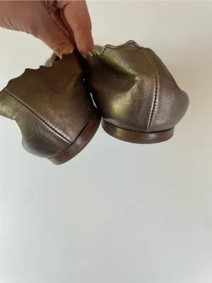 Chloé Lauren Scalloped Leather Ballet Flats Bronze Metallic Size 39.5 Italy thumbnail 4