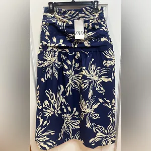 ZARA long skirt in floral print blue/ivory size M Cotton thumbnail 3
