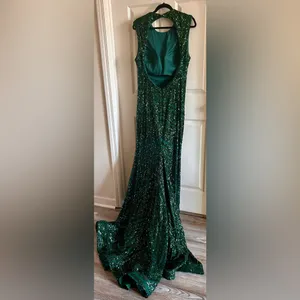 Jovani Hunter Green Sequin Open-Back Holiday Dress w/Small Train Sz 22 thumbnail 15