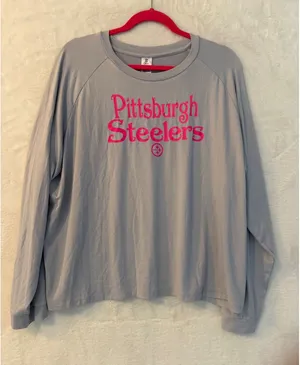 National Football League Team Apparel Pittsburgh Steelers Womens XL Grey Pink Long Sleeve Knit‎ Sleep Top NWT thumbnail 1