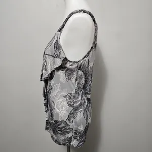 NY&CO Gray Floral Ruffle Tank Top Large Feminine Elegant Romantic Polished Work thumbnail 3