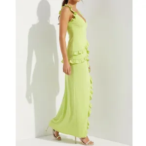 HOUSE OF CB Pixie Ruffle Maxi Dress, Lime, L (Plus Cup) thumbnail 7