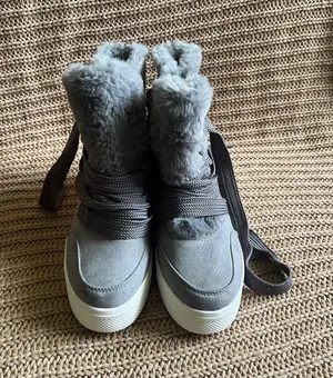 Time and Tru Gray Faux-Fur Lace-Up Winter Boots thumbnail 1