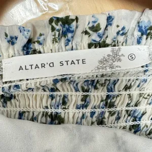 Altar'd State Ivory Blue Floral Ruched Smocked Crop Cami Top Small Romantic thumbnail 5