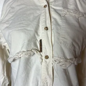 Vtg Cream Western Lace Button Up Long Sleeve High Low Unique Shirt thumbnail 6