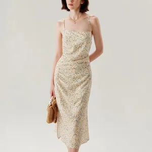 Rihoas Yellow Floral Ruched Slip Midi Dress thumbnail 6