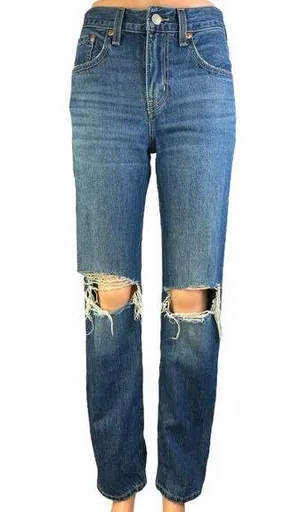 Levi's Women's Blue Medium Wash Distressed Low Pro Straight Denim Jeans Size 24 thumbnail 1