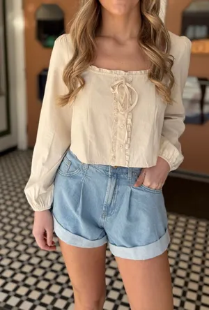 Free People We the Free Danni High Rise Short Size Small Light Wash Cuffed Roll thumbnail 1