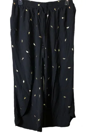 Solitaire Swim Martini Glass Coverup Wide Leg‎ Pants Black Gold Medium thumbnail 1