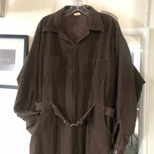 Vintage 80s/90s chocolate Brown corduroy wide leg long sleeve utility jumpsuit with cinched waist thumbnail 5
