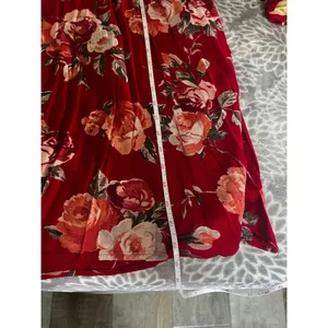 Vintage Red Floral Maxi Skirt sz Small 25 Coastal‎ Chic Resort 80s Boho Romantic thumbnail 7