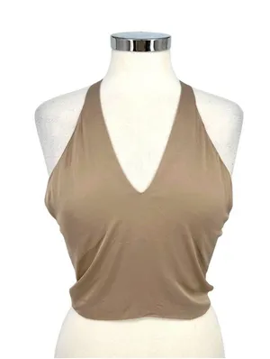 ASTR The Label Clubwear Festival Boho Strappy Halter Crop Top Beige Size Large thumbnail 1