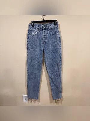 Meshki women’s straight leg light blue denim size 8 high rise raw hem thumbnail 2