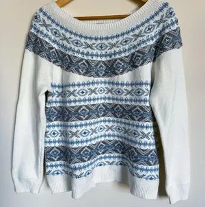 Vintage Draper’s & Damon’s Sparkly Fair Isle Sweater Winter Snowflakes FLAWED thumbnail 1