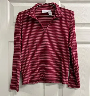 Liz Claiborne Striped Red, Black and White Sweater - Size Medium - GUC thumbnail 1