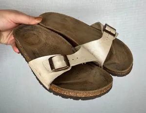 Birkenstock Madrid Sandals Cream‎ Leather Cork Footbed Slip On Size 36 EU 230 thumbnail 1