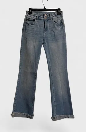 KanCan Faded Light Blue Flare Jeans with Frayed Hem thumbnail 1