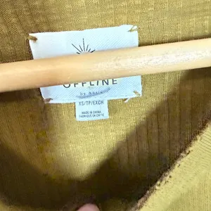 OFFLINE by Aerie Olive Green Waffle Knit Henley Long‎ Sleeve Shirt XS thumbnail 2