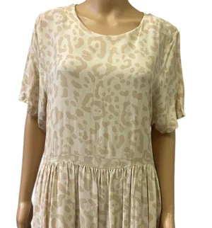 Shoulder Brand Cream Short Sleeve Midi Maxi Pocket Dress Imported 44 US 14 XXL thumbnail 3