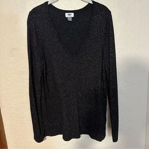 Old Navy Women's Gold‎ Metallic Long Sleeve Sweater Size Large V-Neck thumbnail 5