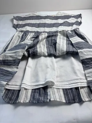 Altar'd State Dress Medium M Gray White Striped Cotton Mini Boho Babydoll Lined thumbnail 8
