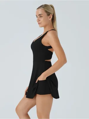 NEW Halara SoftlyZero Airy Backless Twisted Active Dress in Black - Size L thumbnail 2
