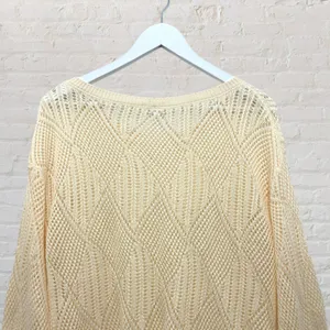 Cream Open Weave Crochet Oversized Slouchy Knit Sweater S thumbnail 5