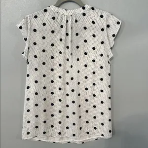 Tahari Women Blouse Polka Dot Flutter Sleeve White Black Large thumbnail 4